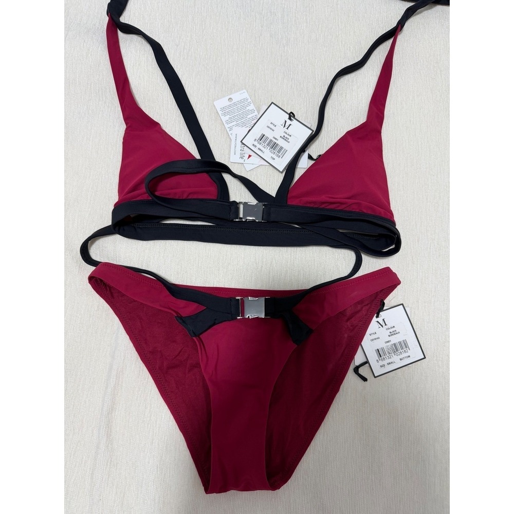 Moeva CINDY STYLE CDY0143 Black Bordeaux Bikini Set‎ Top Bottom Size Small